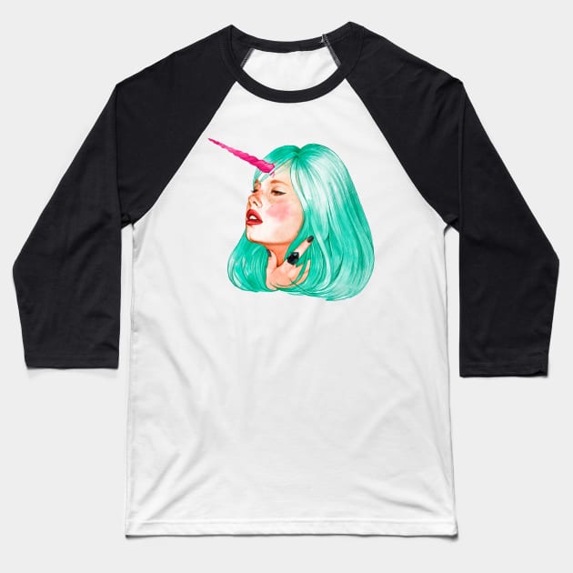 Unicorn Girl Baseball T-Shirt by InaStanimirova